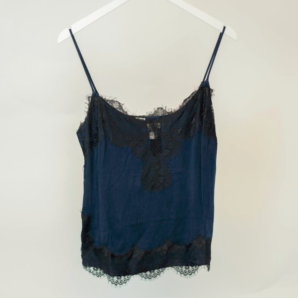 Foxiedox Navy Satin Lace-Trim Camisole